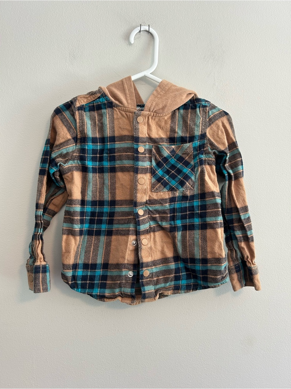 George 5t blue and brown plaid button up Hooded Flannel Shirt